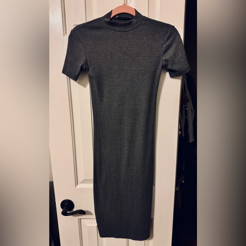 Gray ribbed mock turtleneck midi dress, Brand: Pull&Bear, Size: Small